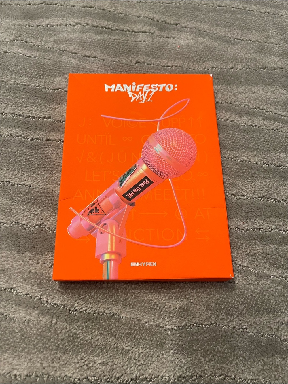 ENHYPEN Manifesto: Day 1 Album - Bright Orange Cover with Pink Microphone